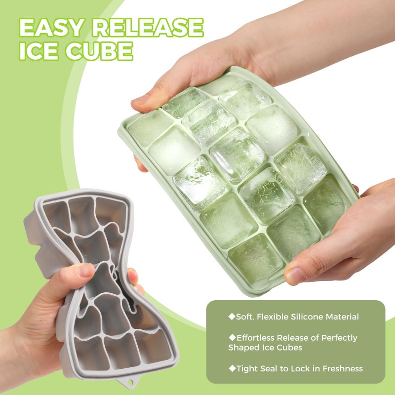 PET Hous Silicone Ice Cube Trays with Lid, Set of 4, Easy Release Ice Molds, Reusable and Stackable Ice Trays for Freezer for Cocktail, Whiskey, Baby Food, BPA Free (multicolour) - Image 2