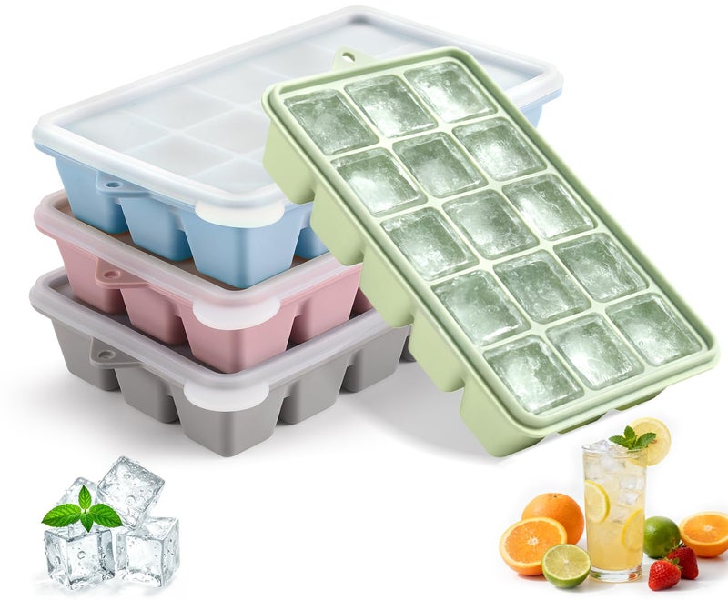 PET Hous Silicone Ice Cube Trays with Lid, Set of 4, Easy Release Ice Molds, Reusable and Stackable Ice Trays for Freezer for Cocktail, Whiskey, Baby Food, BPA Free (multicolour) - Image 1