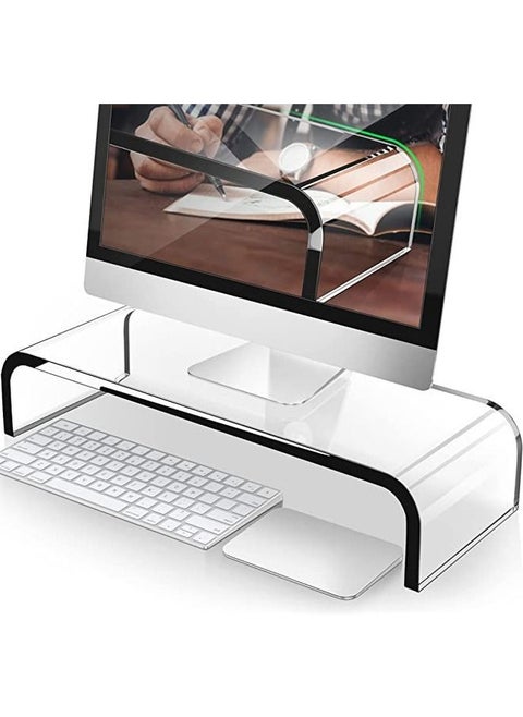 Premium Acrylic Monitor Stand, Custom Size Monitor Riser/Computer Stand for Home Office Business w/Sturdy Platform, PC Desk Stand for Keyboard Storage & Multi-Media Laptop Printer TV Screen
