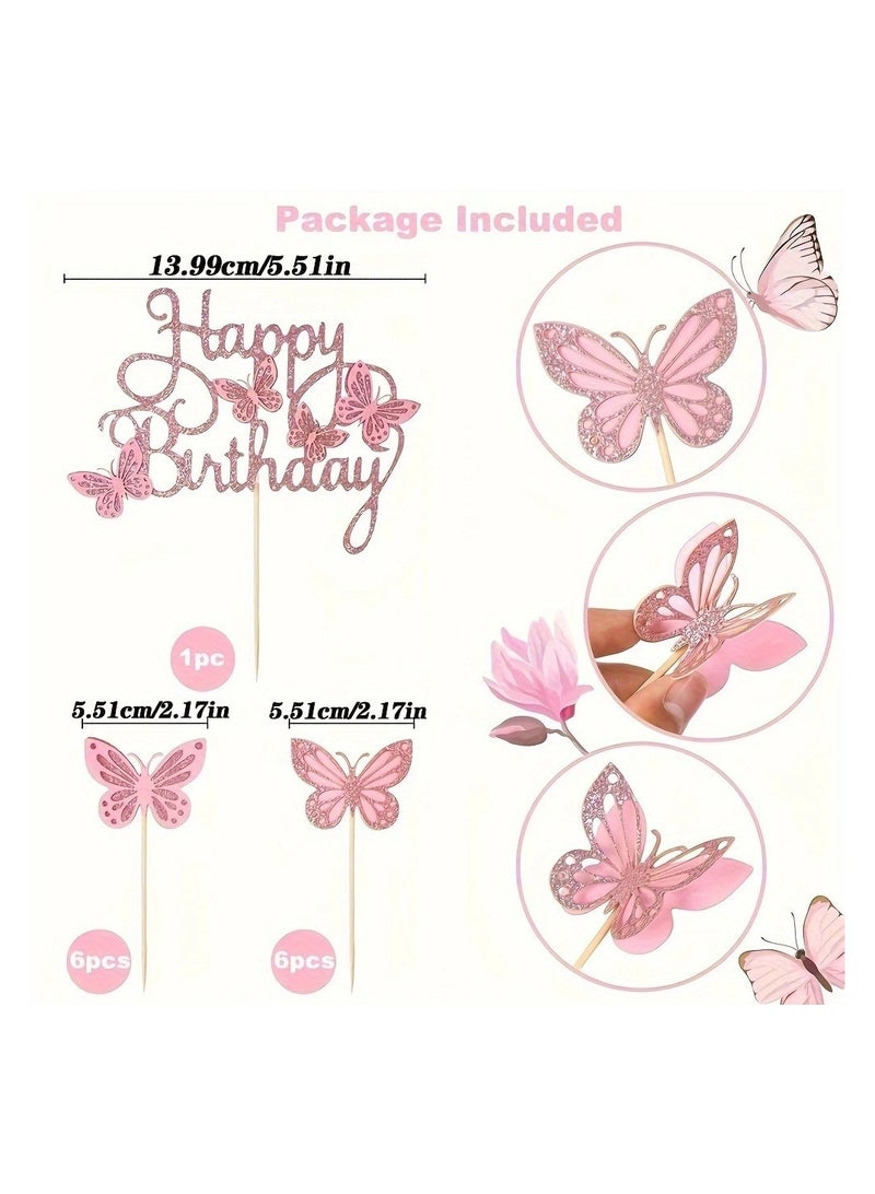 13Pcs Butterfly Themed Cake Toppers, 3D Butterfly Cakes, Double Color Butterfly Cake Toppers - Suitable for Girls Ladies Happy Birthday Cake Decorations Party Decorations - Image 3