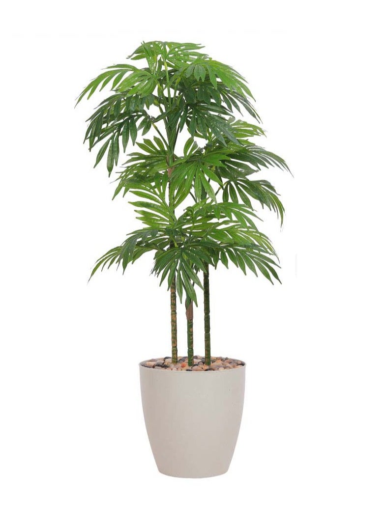 Alrassi Artificial Palm Tree with 3 Branches – 110 cm Tall with a Tropical Touch in an Elegant Plastic Pot  - Image 1