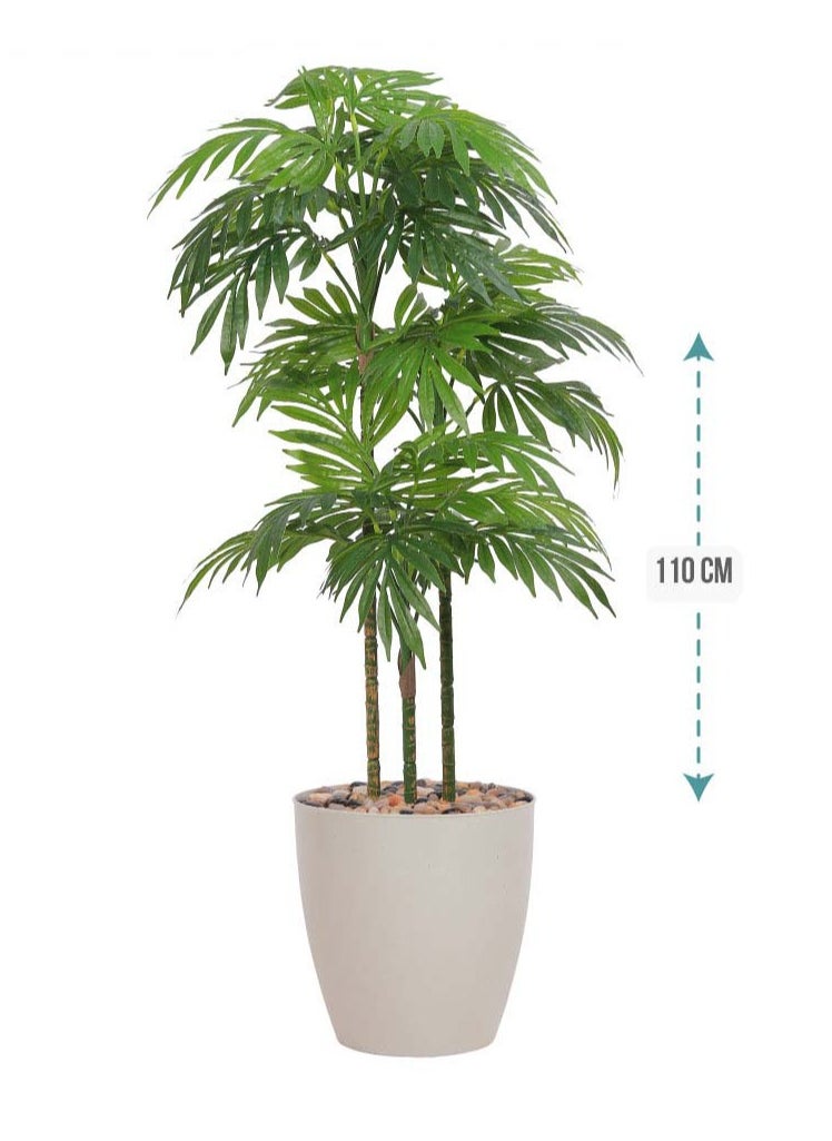 Alrassi Artificial Palm Tree with 3 Branches – 110 cm Tall with a Tropical Touch in an Elegant Plastic Pot  - Image 2