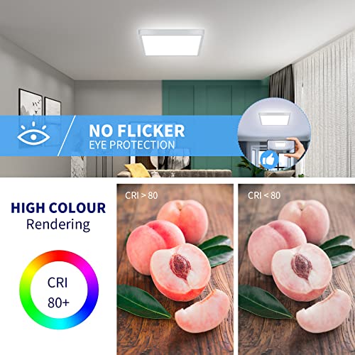 DELIPOP Flush Mount Ceiling Light 12 Inch 24W Ultra Thin Square LED Ceiling Light 6500K Cool White Low Profile Light Fixture for Living Room Bedroom Bathroom Kitchen Dining Room Corridor White - Image 3