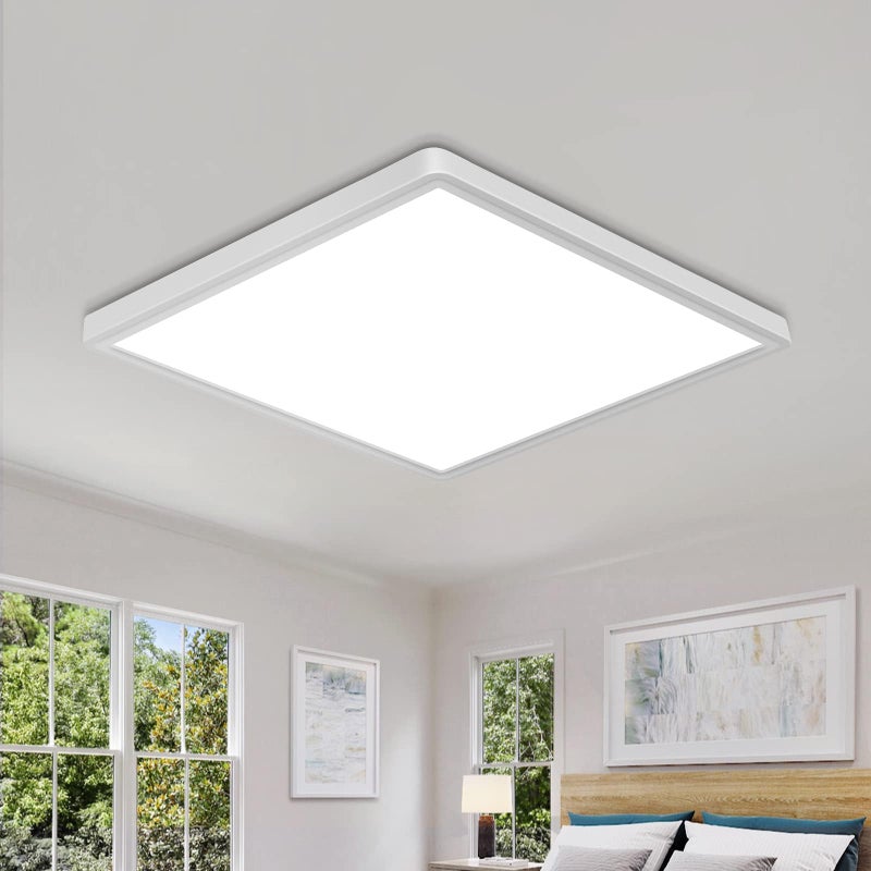 DELIPOP Flush Mount Ceiling Light 12 Inch 24W Ultra Thin Square LED Ceiling Light 6500K Cool White Low Profile Light Fixture for Living Room Bedroom Bathroom Kitchen Dining Room Corridor White - Image 2