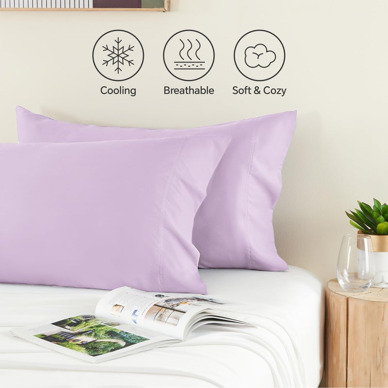 بيديليت حالات وسادة Bedelite مجموعة الحجم القياسي من رايون مستمدة من حالات وسادة تبريد الخيزران للنوم الساخن والتعرق الليلي تنفس وسادة ناعم ناعم (الضوء الأرجواني 20 "" x26 ") - Image 4