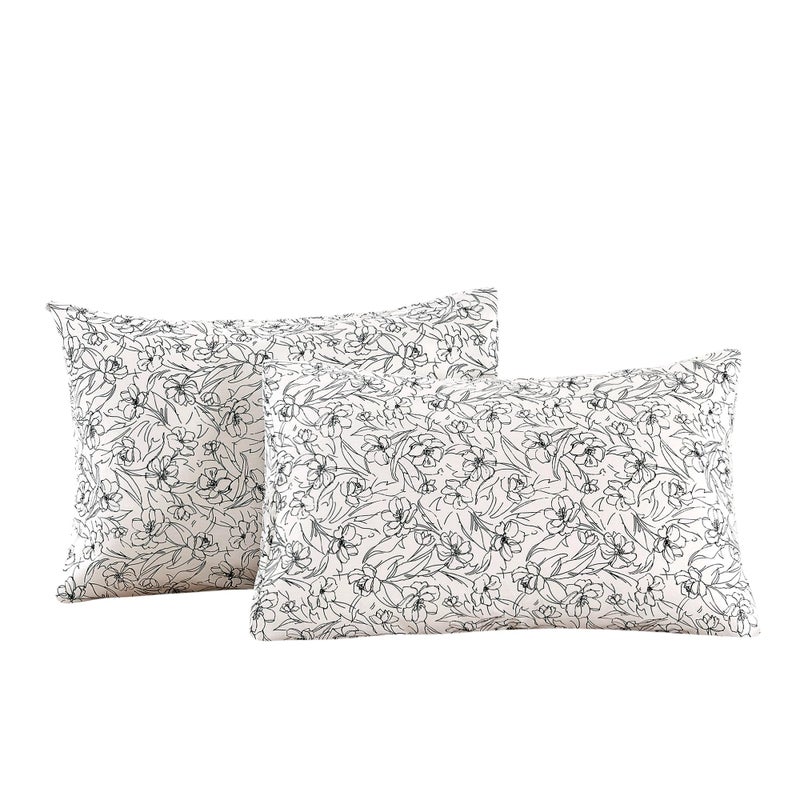 ECOCOTT 2 Pack Pillowcase King Size with White & Black Floral Pillow Cases Set  100% Cotton King Pillow Covers Envelope Closure (King  20""x36"") - Image 1