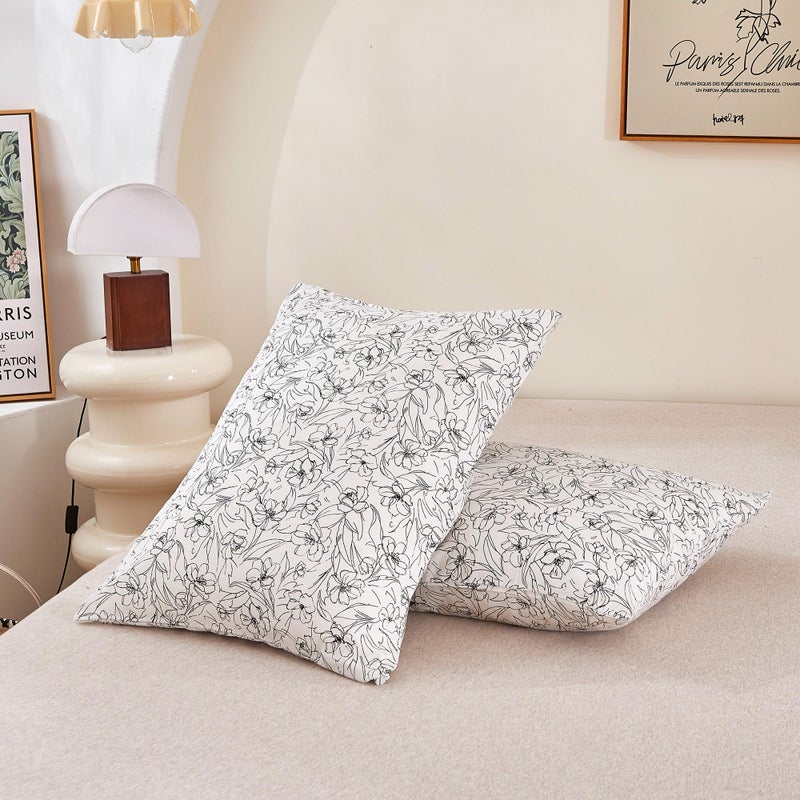 ECOCOTT 2 Pack Pillowcase King Size with White & Black Floral Pillow Cases Set  100% Cotton King Pillow Covers Envelope Closure (King  20""x36"") - Image 3