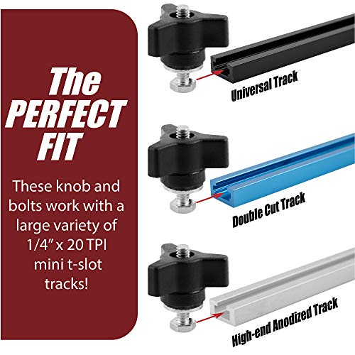 Fulton 30 Piece T Track Bolts and Knobs Kit, 1/4" x 20 T Bolts, T-Track Through-Hole Knobs Replacement Parts Hardware Set, T Track Accessories for Woodworking - Image 2