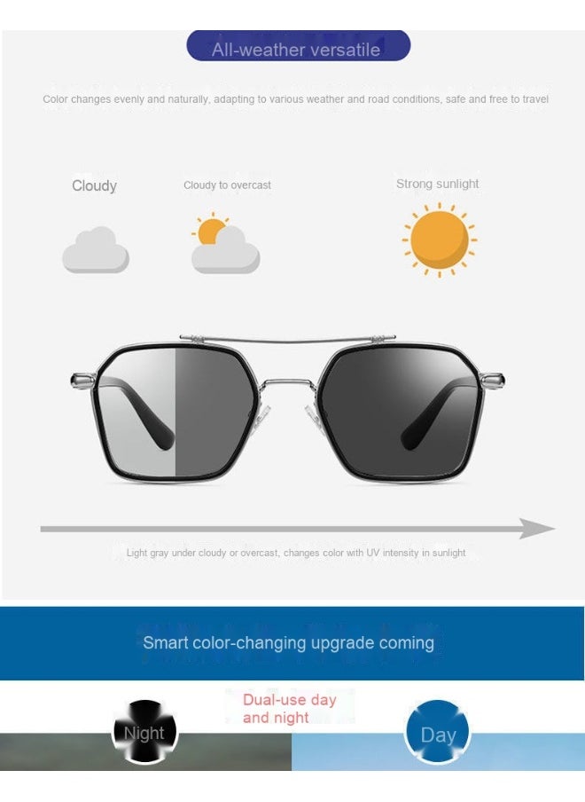 Generic - Classic Photosensitive Photochromic Sunglasses Men and Women  Outdoor Sunglasses Polarized Fashionable UV400 Protection Sun Glasses for Men Driving, Fishing, Golfing, Traveling, Gradient Grey Lens - Image 1