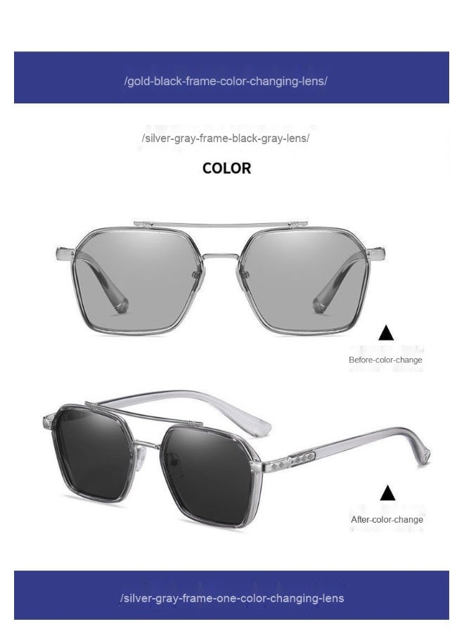Generic - Classic Photosensitive Photochromic Sunglasses Men and Women  Outdoor Sunglasses Polarized Fashionable UV400 Protection Sun Glasses for Men Driving, Fishing, Golfing, Traveling, Gradient Grey Lens - Image 1