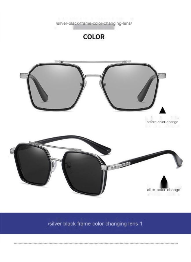 Generic - Classic Photosensitive Photochromic Sunglasses Men and Women  Outdoor Sunglasses Polarized Fashionable UV400 Protection Sun Glasses for Men Driving, Fishing, Golfing, Traveling, Gradient Grey Lens - Image 1