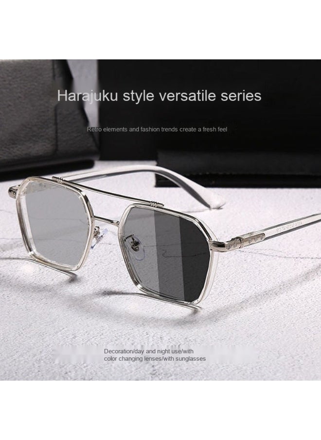 Generic - Classic Photosensitive Photochromic Sunglasses Men and Women  Outdoor Sunglasses Polarized Fashionable UV400 Protection Sun Glasses for Men Driving, Fishing, Golfing, Traveling, Gradient Grey Lens - Image 1