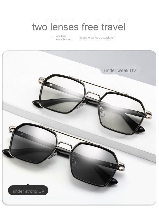 Generic - Classic Photosensitive Photochromic Sunglasses Men and Women  Outdoor Sunglasses Polarized Fashionable UV400 Protection Sun Glasses for Men Driving, Fishing, Golfing, Traveling, Gradient Grey Lens - Image 1