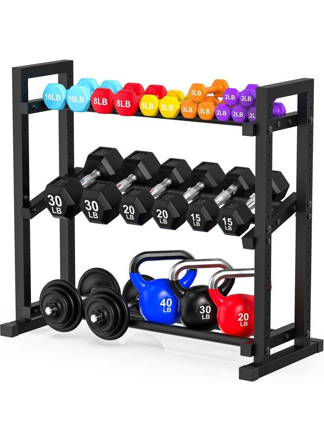 LarFaFa 3-Tier Adjustable Dumbbell Rack, Weight Rack for Home Gym Storage, Heavy Duty Weight Stand for Dumbbells, Kettlebells & Free Weights, Space-Saving Dumbbell Rack Stand Only(Up to 400LB Capacity - Image 1
