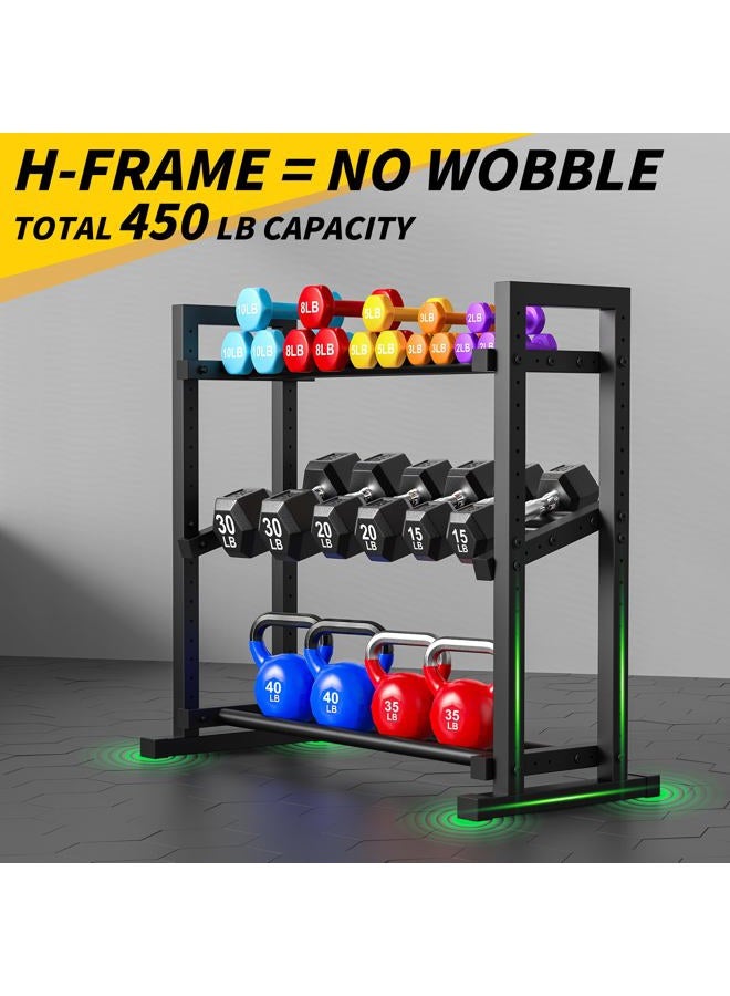 LarFaFa 3-Tier Adjustable Dumbbell Rack, Weight Rack for Home Gym Storage, Heavy Duty Weight Stand for Dumbbells, Kettlebells & Free Weights, Space-Saving Dumbbell Rack Stand Only(Up to 400LB Capacity - Image 2