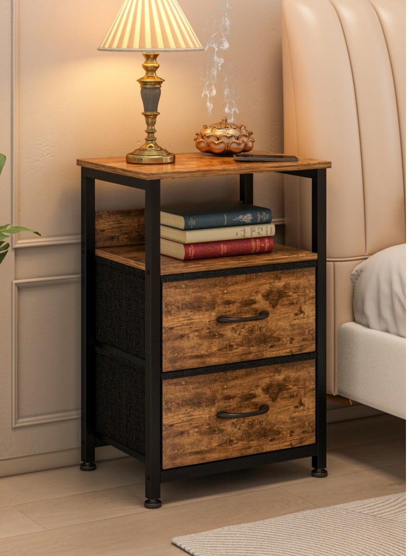 Zanotta 3-Tier Nightstand Side Table with 2 Fabric Drawers Home Bedside Table End Coffee Table for Bedroom 45*30*73cm Brown - Image 2