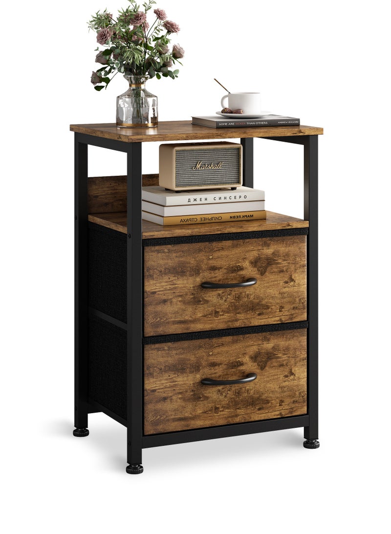 Zanotta 3-Tier Nightstand Side Table with 2 Fabric Drawers Home Bedside Table End Coffee Table for Bedroom 45*30*73cm Brown - Image 5