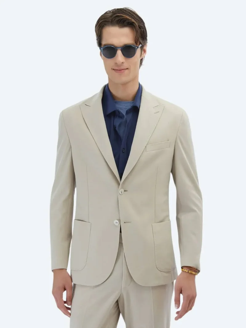 Kip Beige Plain Modern Fit 100% Cotton Suit