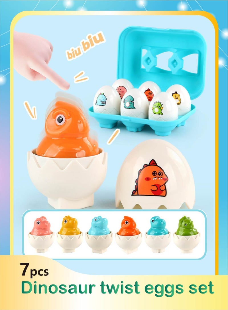 6-Piece Dinosaur Twist Eggs Set with Shape Matching & Press-to-Sound Function – Educational Toy for Toddlers’ Cognitive Development - Image 1