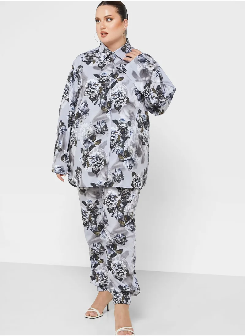 Hayas Closet Curve Floral Printed Shirt & Pants Set