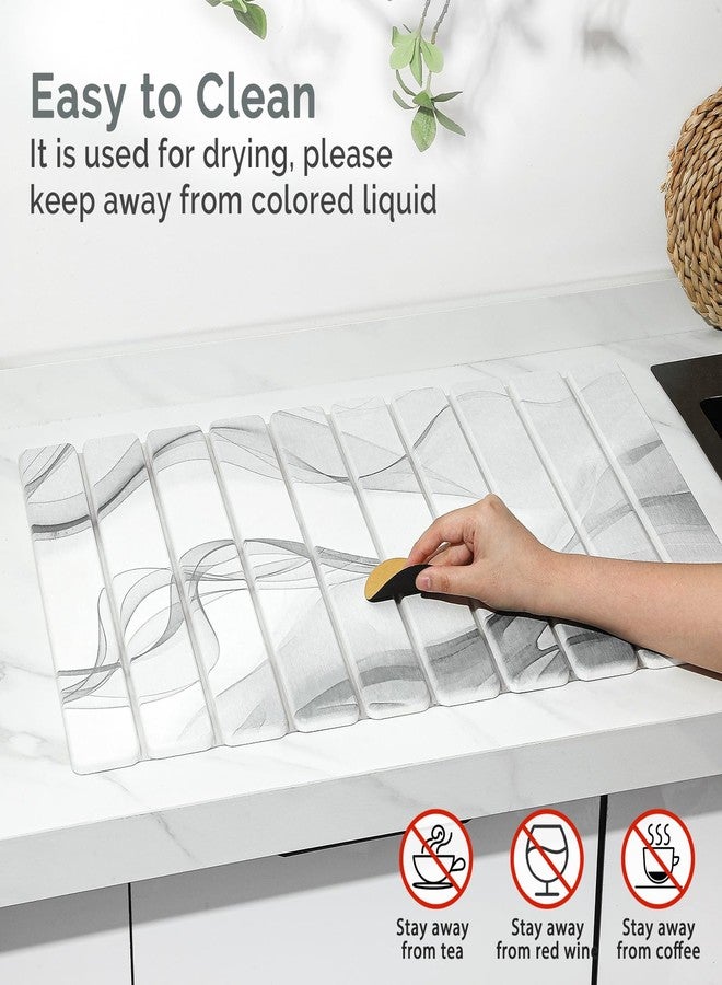 Linidcoud 2 PCS Large Stone Dish Drying Mat for Kitchen Counter,Quick Dry Stone Dishes Mats,Marbled Water Absorbing Diatomaceous Earth Drying Pad for Countertop Bottles Utensils Cups（Black White 24"×16"&8"x4"） - Image 5