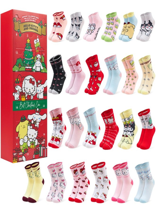 Hello Kitty 24 Pcs Socks Advent Calendar 2025 for Girls, Teens, Women, 24 Days of Kawaii Character Socks Size 2-7.5, Kuromi, Cinnamoroll, Xmas Gifts - Image 1