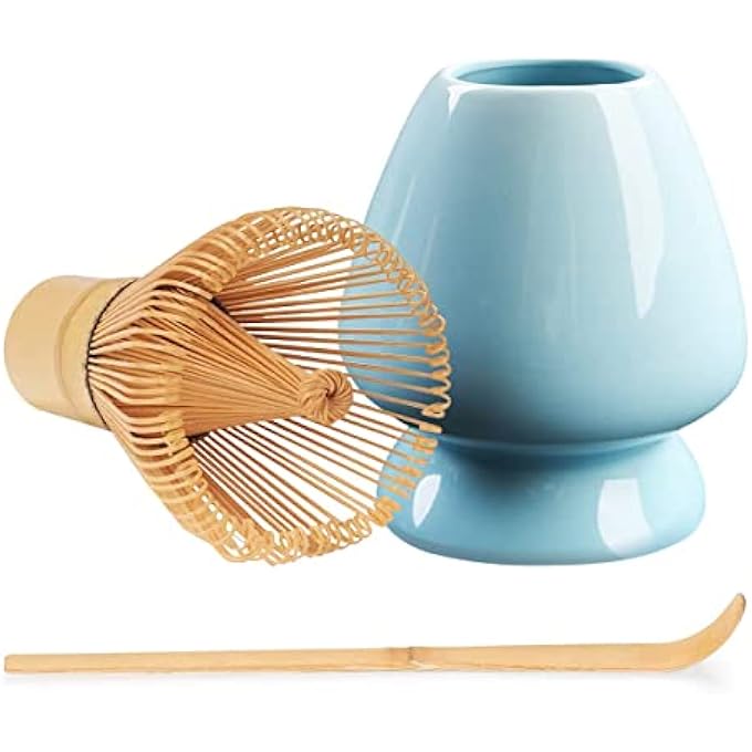 Excefore Japanese Tea Set Traditional Matcha Tool Set Matcha Ceremony Accessories Matcha Blender Blender Tea Spoon 3 Piece Set Blue - Image 2