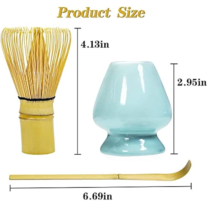 Excefore Japanese Tea Set Traditional Matcha Tool Set Matcha Ceremony Accessories Matcha Blender Blender Tea Spoon 3 Piece Set Blue - Image 3