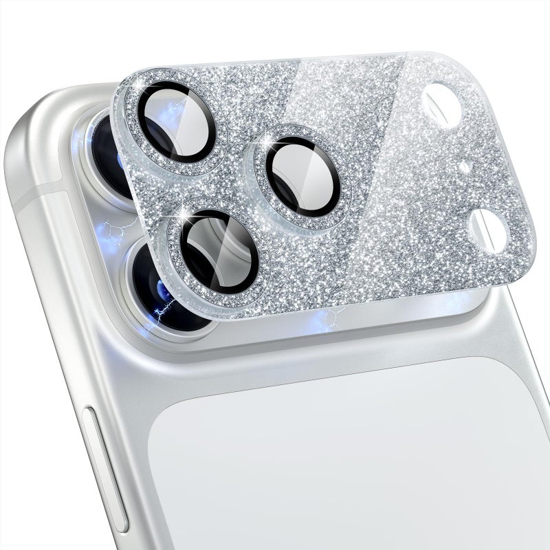Choiche Compatible for iPhone 17 Pro Camera Lens Protector, Bling Camera Cover with 9H Tempered Glass Lens Screen Protector Metal Ring Decoration Accessories 6.3-inch (Glitter-Silver) - Image 1