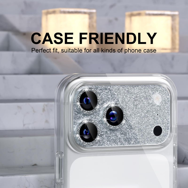 Choiche Compatible for iPhone 17 Pro Camera Lens Protector, Bling Camera Cover with 9H Tempered Glass Lens Screen Protector Metal Ring Decoration Accessories 6.3-inch (Glitter-Silver) - Image 4
