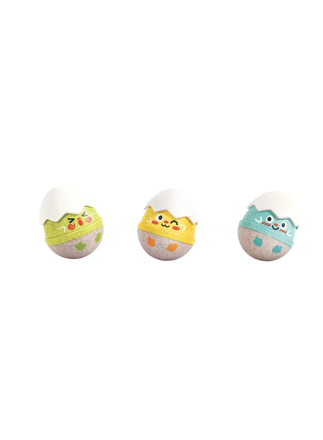 هيب Hape Happy Hatchlings Wobble Egg Musical Rattles - Set of 3 | Teether & Sensory Toy for Babies | BPA-Free Silicone | Motor Skill & Sensory Development