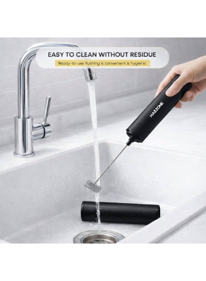 Hamzone Milk Frother Handheld, Electric Coffee Frother Mini Whisk with Stand, Stainless Steel Foam Maker for Cappuccino, Lattes, Matcha & Hot Chocolate | Black - Image 3