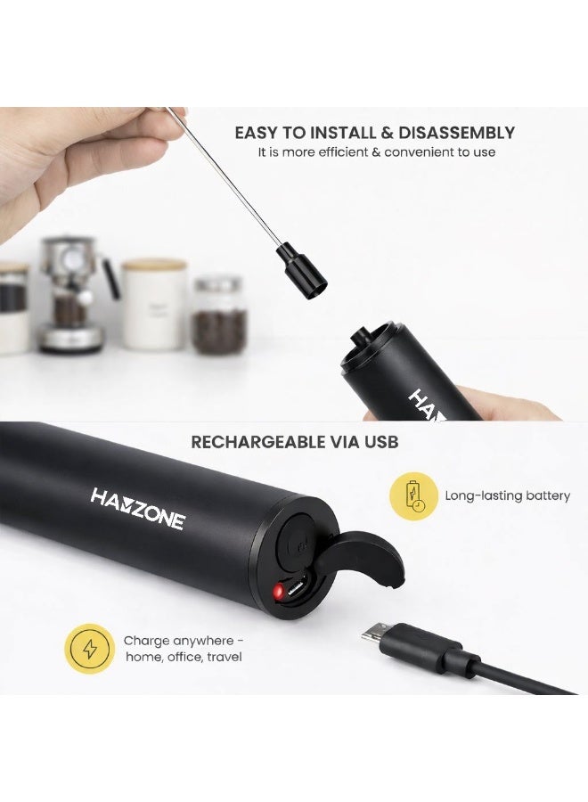 Hamzone Milk Frother Handheld, Electric Coffee Frother Mini Whisk with Stand, Stainless Steel Foam Maker for Cappuccino, Lattes, Matcha & Hot Chocolate | Black - Image 4