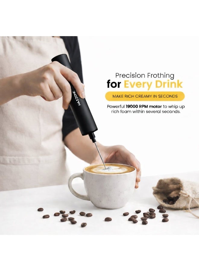 Hamzone Milk Frother Handheld, Electric Coffee Frother Mini Whisk with Stand, Stainless Steel Foam Maker for Cappuccino, Lattes, Matcha & Hot Chocolate | Black - Image 2