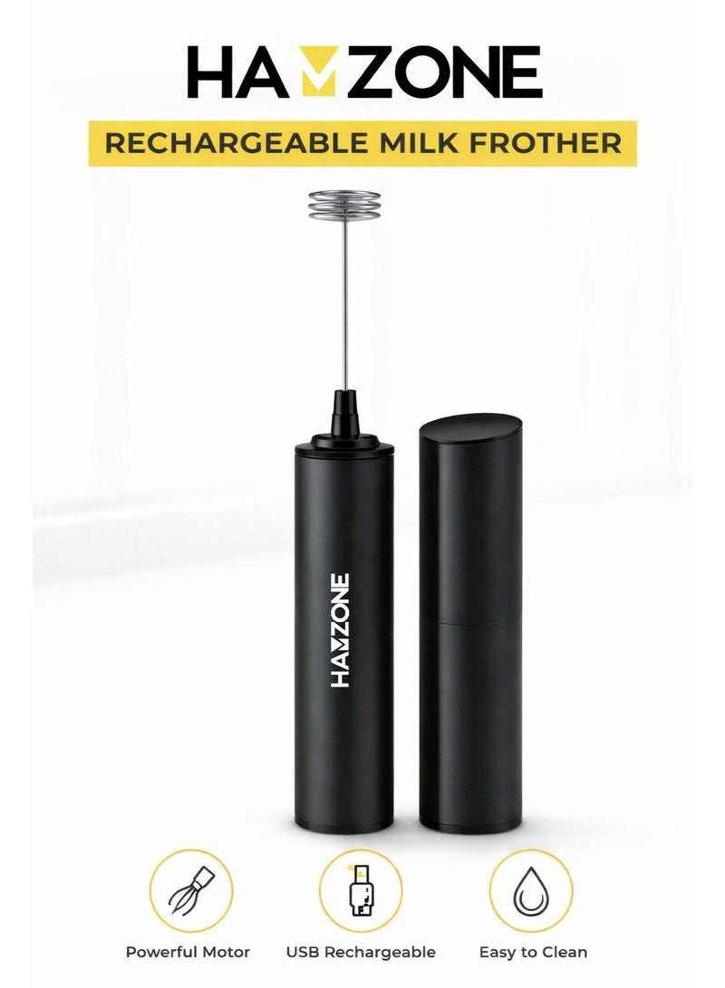 Hamzone Handheld Milk Frother with Protective Cover, Electric Coffee Frother Whisk, USB-C Rechargeable High Speed Foam Maker, for Cappuccino, Coffee, Frappe, Matcha & Hot Chocolate, Black - Image 1