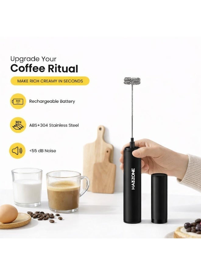 Hamzone Handheld Milk Frother with Protective Cover, Electric Coffee Frother Whisk, USB-C Rechargeable High Speed Foam Maker, for Cappuccino, Coffee, Frappe, Matcha & Hot Chocolate, Black - Image 2