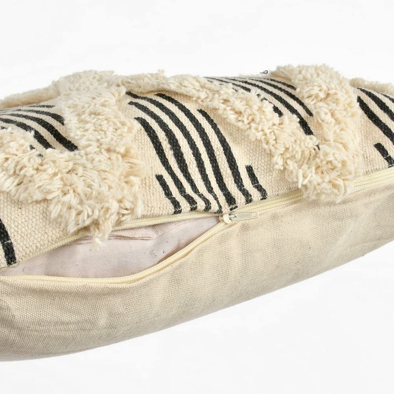 pepme pepme Cotton Tufted Black White Lines Cushion Cover 16x16 Inches Pack of 1  - Image 4