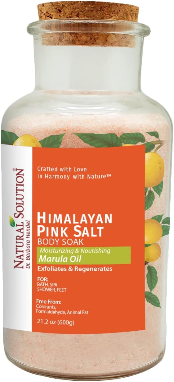 Natural Solution Himalayan Pink Salt Body Soak Cork Jar Filled with Marula Oils Infused Crystals Best for Relaxation of Muscles Foot Soak  212 Oz