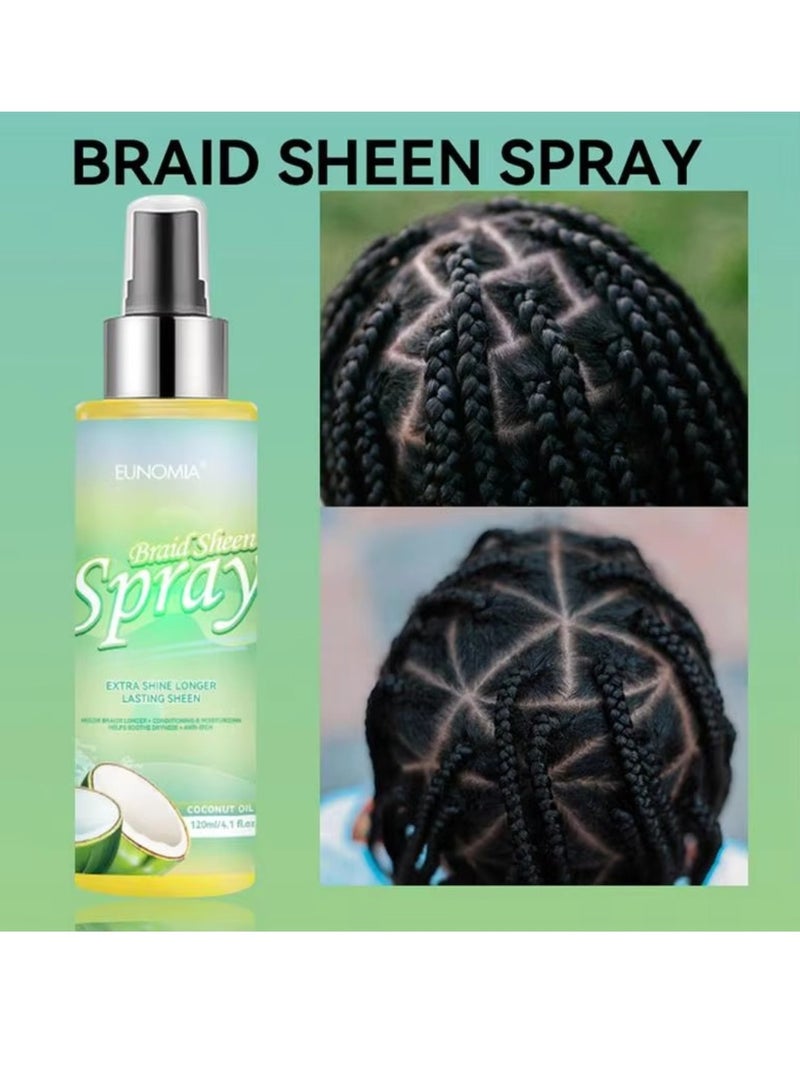 EUNOMIA 120ml Braid Sheen Spray with Coconut Oil Extra Shine Longer Lasting Sheen Braid Conditioner Moisturizer helps Soothe Dryness Long Braid Holds Anti Itching Smoothing Braid Hair Spray - Image 5