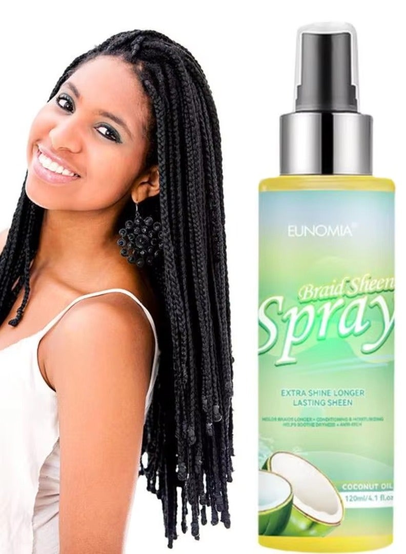 EUNOMIA 120ml Braid Sheen Spray with Coconut Oil Extra Shine Longer Lasting Sheen Braid Conditioner Moisturizer helps Soothe Dryness Long Braid Holds Anti Itching Smoothing Braid Hair Spray - Image 1