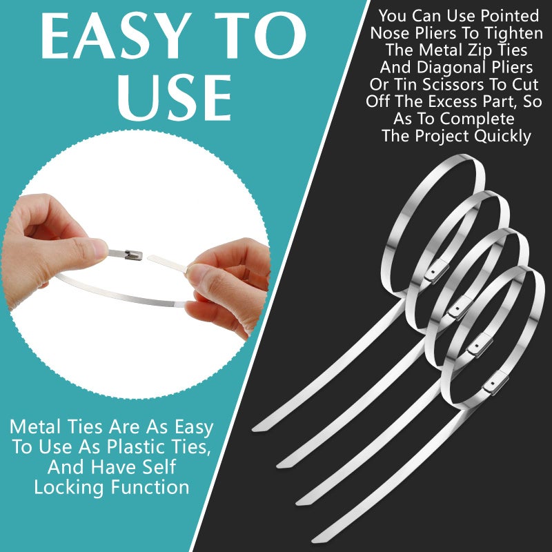 LEIFIDE 500 Pcs Metal Zip Ties 304 Stainless Steel Zip Ties Heavy Duty Self Locking 220 Pound Tensile Strength Cable Ties Suitable For Exhaust Wrapping  Fence  Outdoor Workshop And Canopy (11.8 Inch) - Image 3