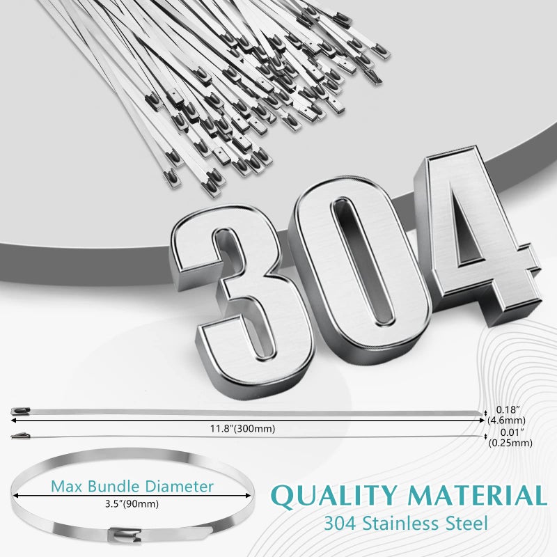 LEIFIDE 500 Pcs Metal Zip Ties 304 Stainless Steel Zip Ties Heavy Duty Self Locking 220 Pound Tensile Strength Cable Ties Suitable For Exhaust Wrapping  Fence  Outdoor Workshop And Canopy (11.8 Inch) - Image 2