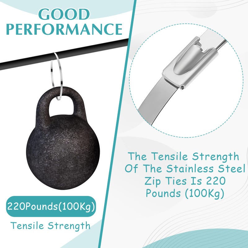 LEIFIDE 500 Pcs Metal Zip Ties 304 Stainless Steel Zip Ties Heavy Duty Self Locking 220 Pound Tensile Strength Cable Ties Suitable For Exhaust Wrapping  Fence  Outdoor Workshop And Canopy (11.8 Inch) - Image 5