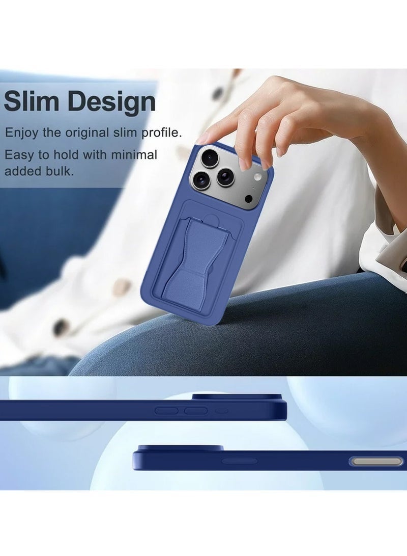 ELTRAZONE iPhone 17 Pro 5G 2025 Silicone TPU Case with Card Holder & Hand Grip | Slim Shockproof Wallet Cover with Kickstand Function & Secure Grip Strap (MCHPSN) - Navy Blue - Image 3