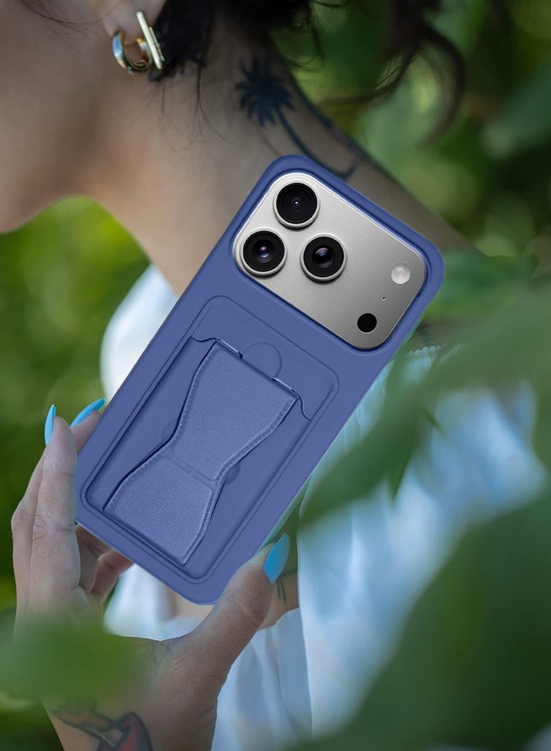 ELTRAZONE iPhone 17 Pro 5G 2025 Silicone TPU Case with Card Holder & Hand Grip | Slim Shockproof Wallet Cover with Kickstand Function & Secure Grip Strap (MCHPSN) - Navy Blue - Image 4
