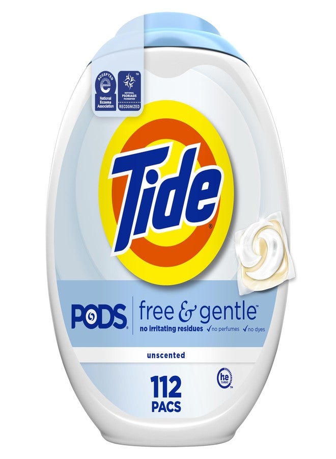 تايد أكياس صابون غسيل الملابس Tide PODS، خالية من الروائح ولطيفة على البشرة، 112 قطعة، منظف غسيل Tide PODS - Image 1