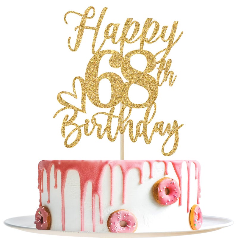Yotawebery Happy 68th Birthday Cake Topper  68th Birthday Decorations for Men/Women  Cheers to 68 Years  Hello 68  68th Happy Birthday Party Supplies Gold Glitter - Image 1