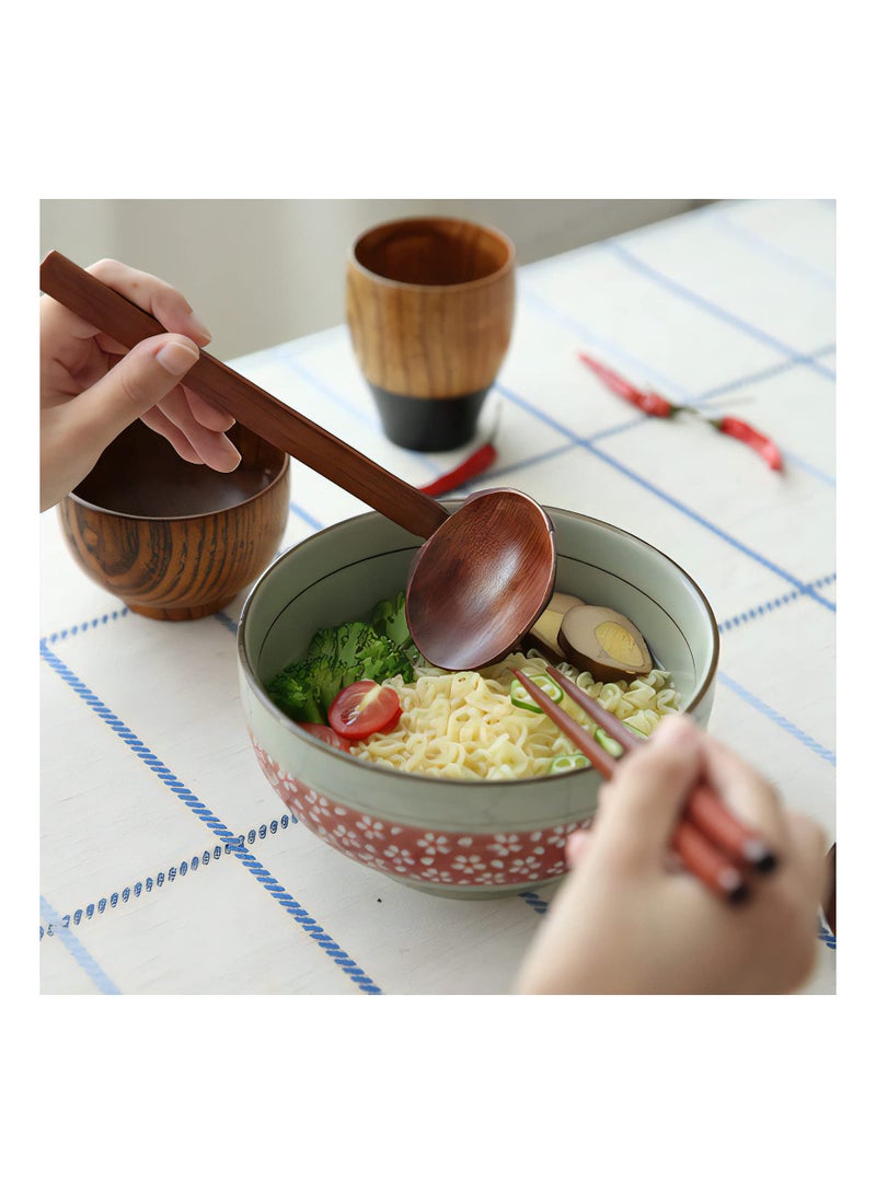 Wooden Spoon Set, 2Pcs Long Handle Soup Spoon Ramen Spoon, Slotted Spoons for Cooking, Natural Teak Kitchen Utensil - Image 5