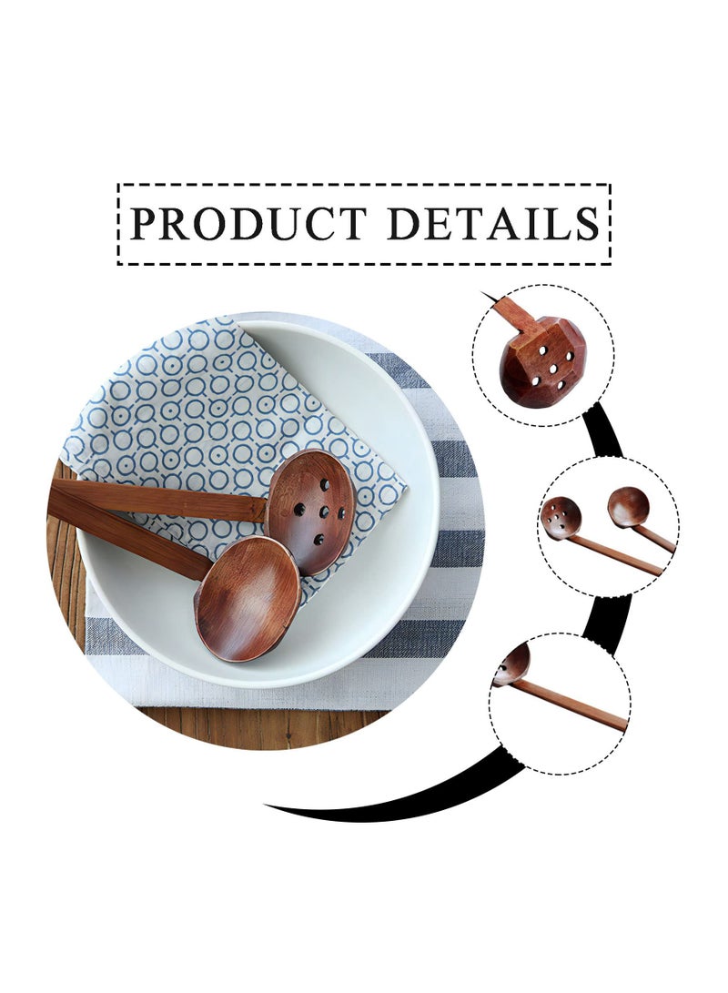 Wooden Spoon Set, 2Pcs Long Handle Soup Spoon Ramen Spoon, Slotted Spoons for Cooking, Natural Teak Kitchen Utensil - Image 4