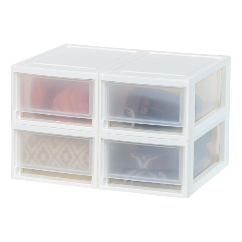 IRIS IRIS USA 6 Qt Plastic Drawer Storage Organizer Stacking Drawers 4Pack Stackable Unit with Sliding Drawer for Clothes Bedroom Kitchen Under Sink Pantry Craft Room Bathroom Dorm Office White